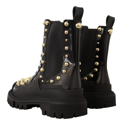 Black Leather Studded Combat Boots