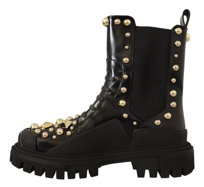 Black Leather Studded Combat Boots