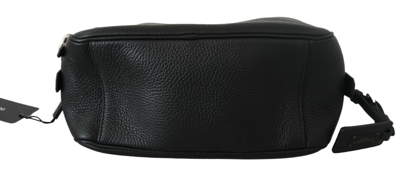 Black Leather Hand Men Toiletry Pouch Wristlet Bag