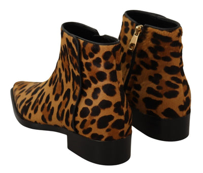 Brown Black Leopard Leather Cowboy Boots Shoes