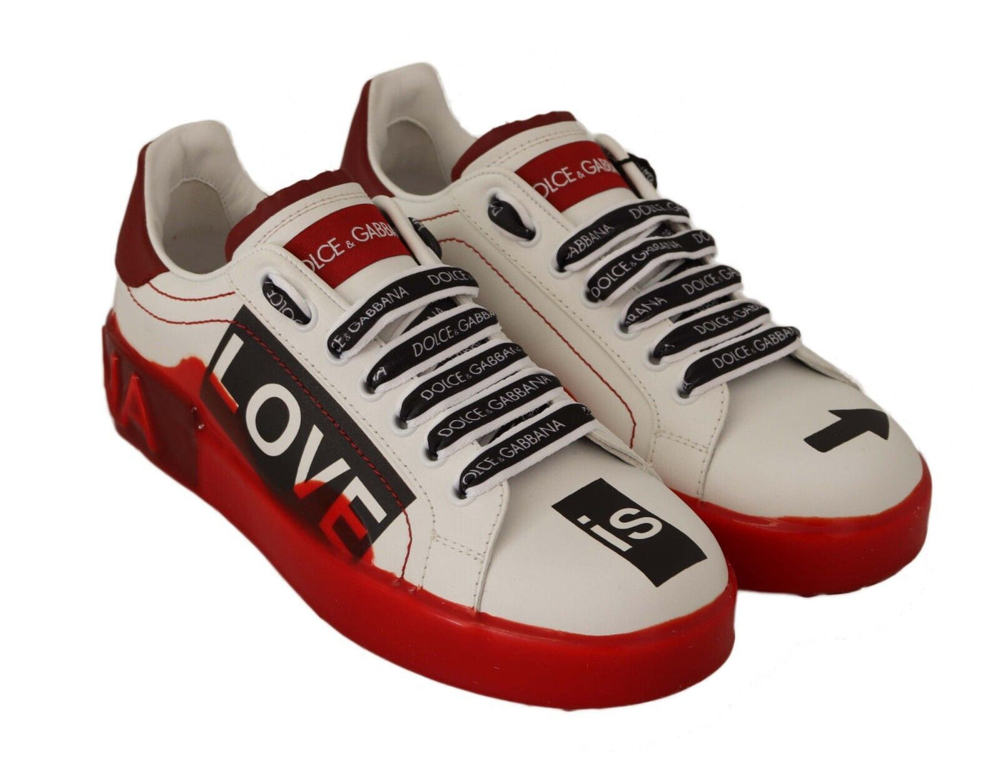 White Red Portofino Love Print Leather Sneakers Shoes