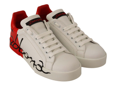 White Red Lace Up Sneakers Womens Portofino Shoes