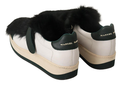 White Leather Black Fur Low Top Sneakers Shoes