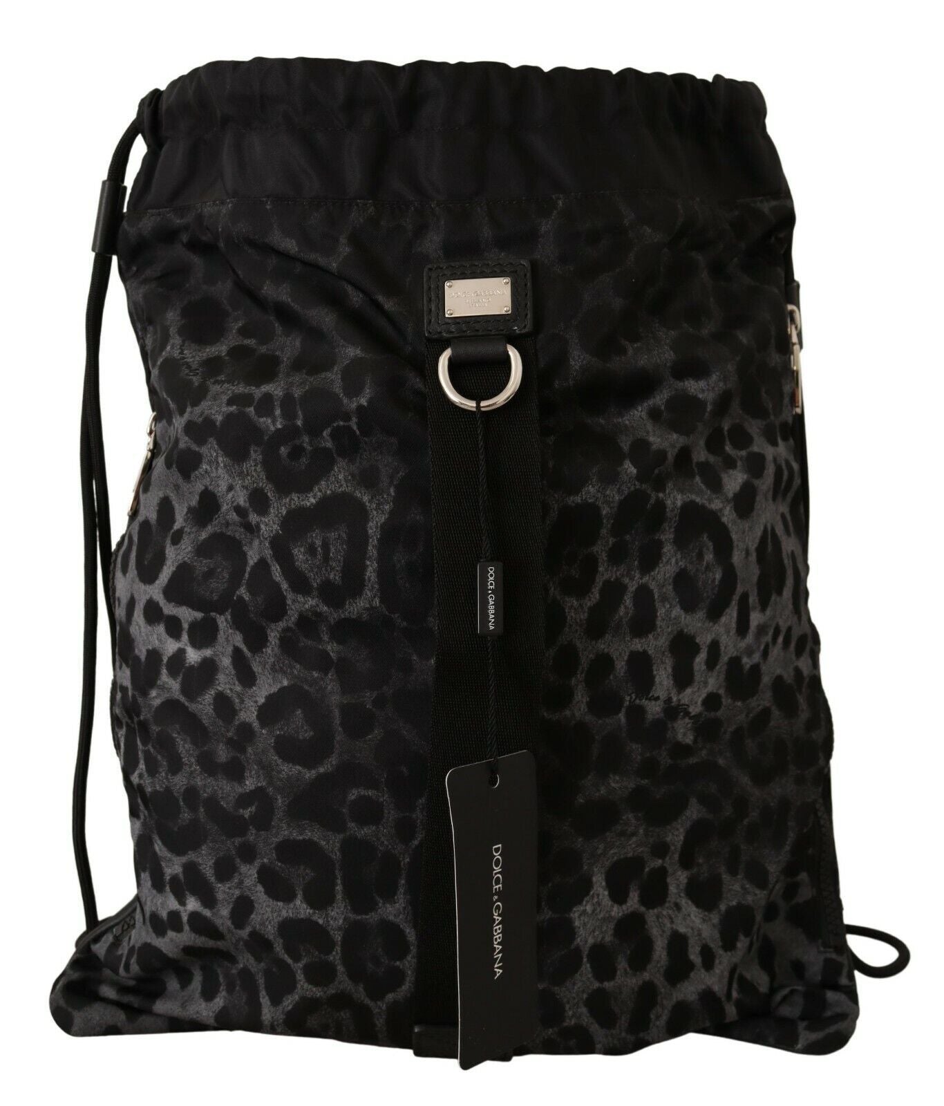 Gray Leopard Print Backpack Nylon Drawstring Bag