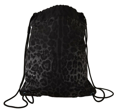 Gray Leopard Print Backpack Nylon Drawstring Bag