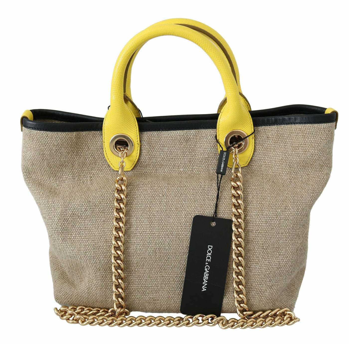 Beige Gold Chain Strap Shoulder Sling Purse Tote Bag