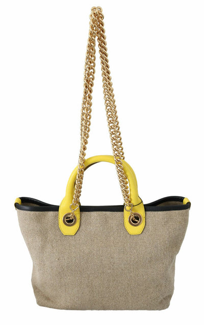 Beige Gold Chain Strap Shoulder Sling Purse Tote Bag