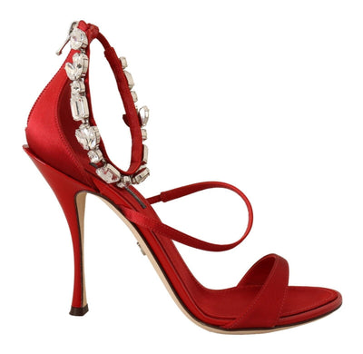 Red Satin Crystals Sandals Keira Heels Shoes