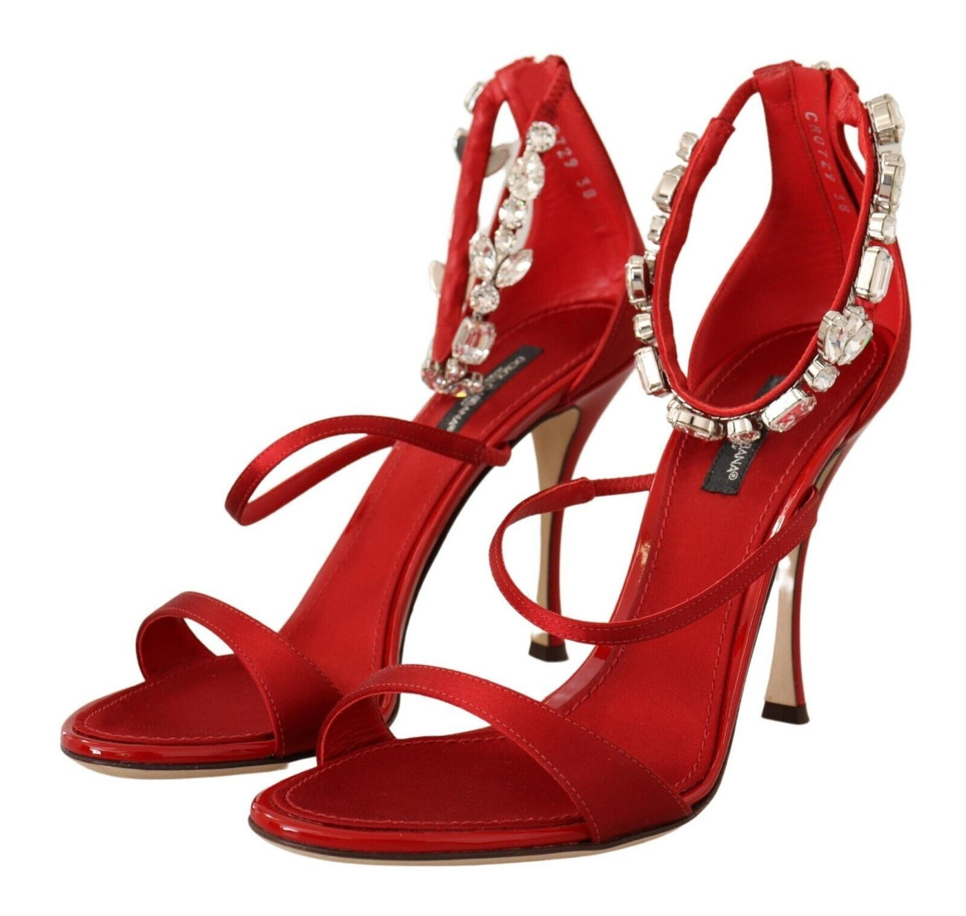 Red Satin Crystals Sandals Keira Heels Shoes