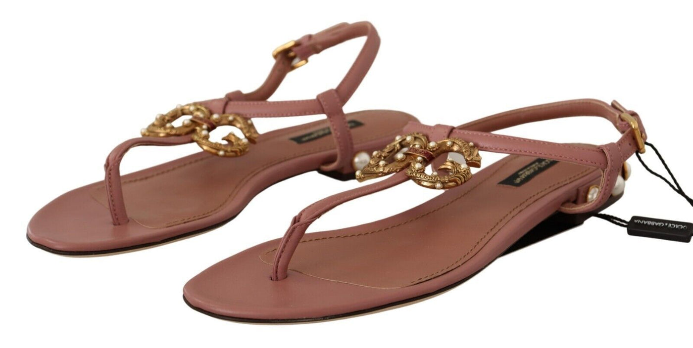 Pink DG Amore Logo Leather Sandals Shoes