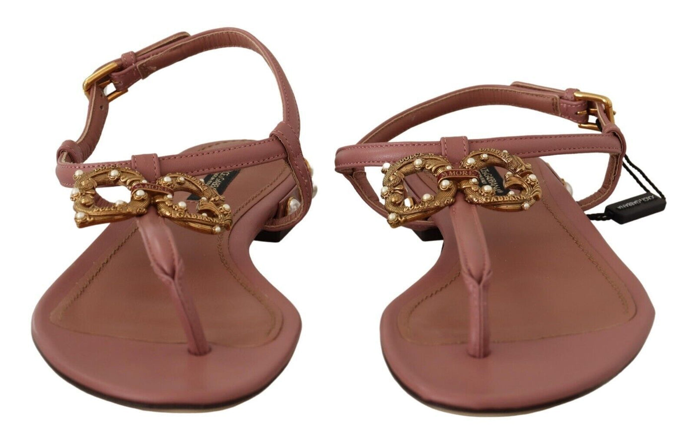 Pink DG Amore Logo Leather Sandals Shoes