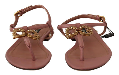 Pink DG Amore Logo Leather Sandals Shoes