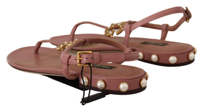 Pink DG Amore Logo Leather Sandals Shoes