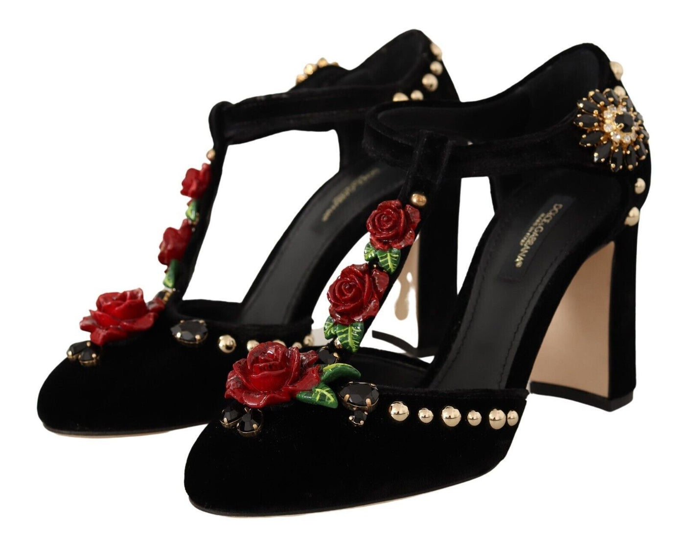 Black Mary Jane Pumps Roses Crystals Shoes