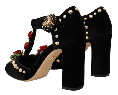 Black Mary Jane Pumps Roses Crystals Shoes