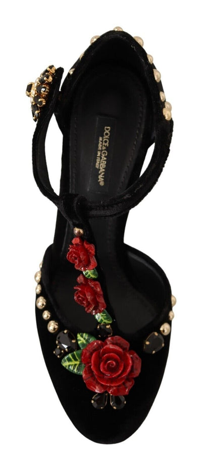 Black Mary Jane Pumps Roses Crystals Shoes