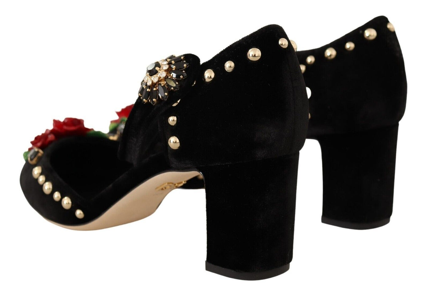 Black Velvet Roses Ankle Strap Pumps Shoes