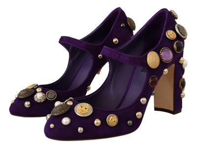 Purple Suede Embellished Pump Mary Jane Shoes