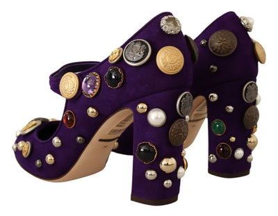 Purple Suede Embellished Pump Mary Jane Shoes