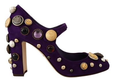 Purple Suede Embellished Pump Mary Jane Shoes