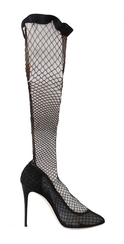 Black Netted Sock Heels Pumps Shoes