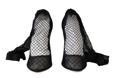 Black Netted Sock Heels Pumps Shoes