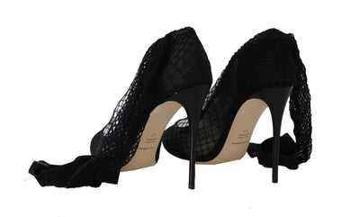 Black Netted Sock Heels Pumps Shoes