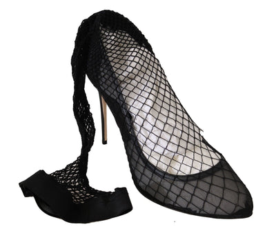 Black Netted Sock Heels Pumps Shoes