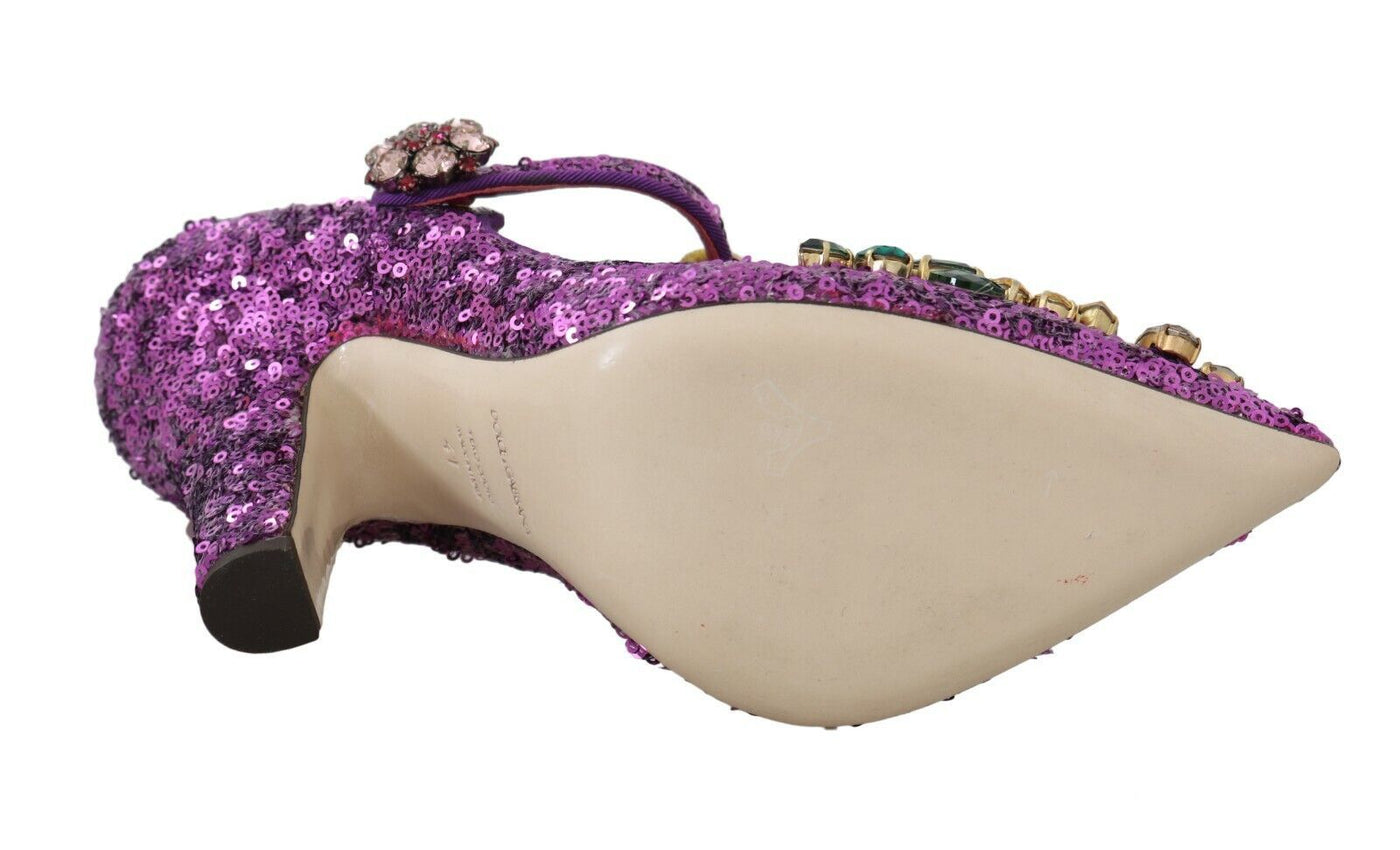 Purple Sequin Leather Crystal Sandal Shoes