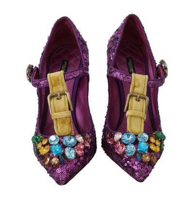 Purple Sequin Leather Crystal Sandal Shoes