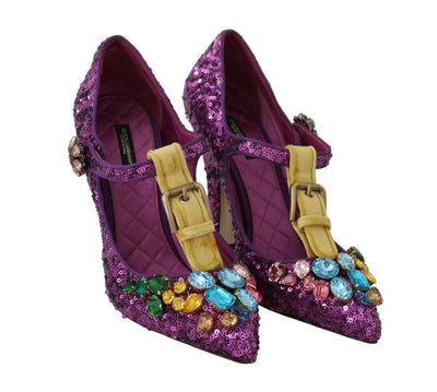 Purple Sequin Leather Crystal Sandal Shoes