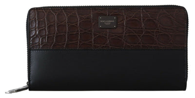 Black Zip Around Continental Clutch Exotic Leather Wallet