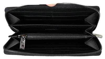 Black Zip Around Continental Clutch Exotic Leather Wallet