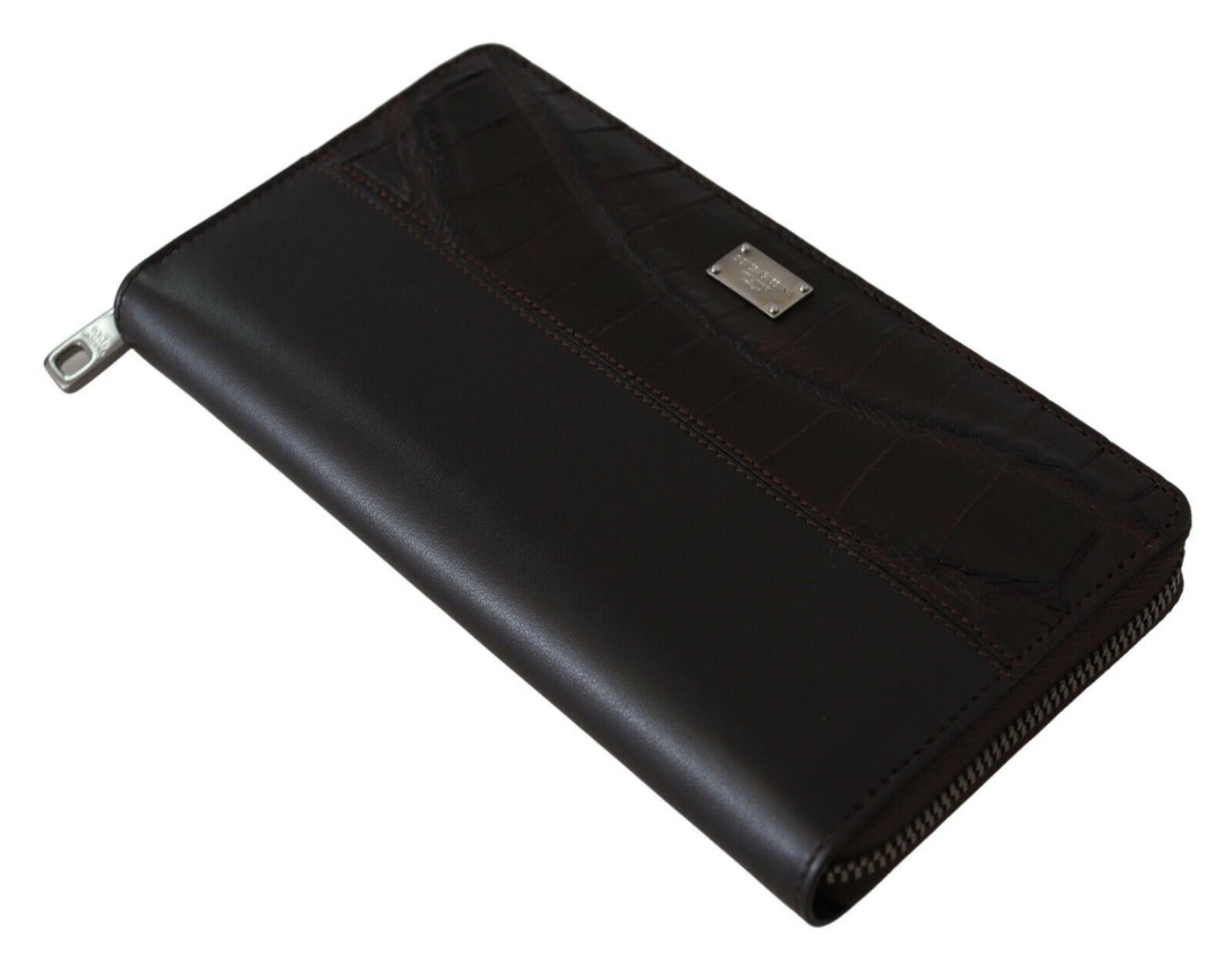 Brown Zip Around Continental Clutch Exotic Leather Wallet