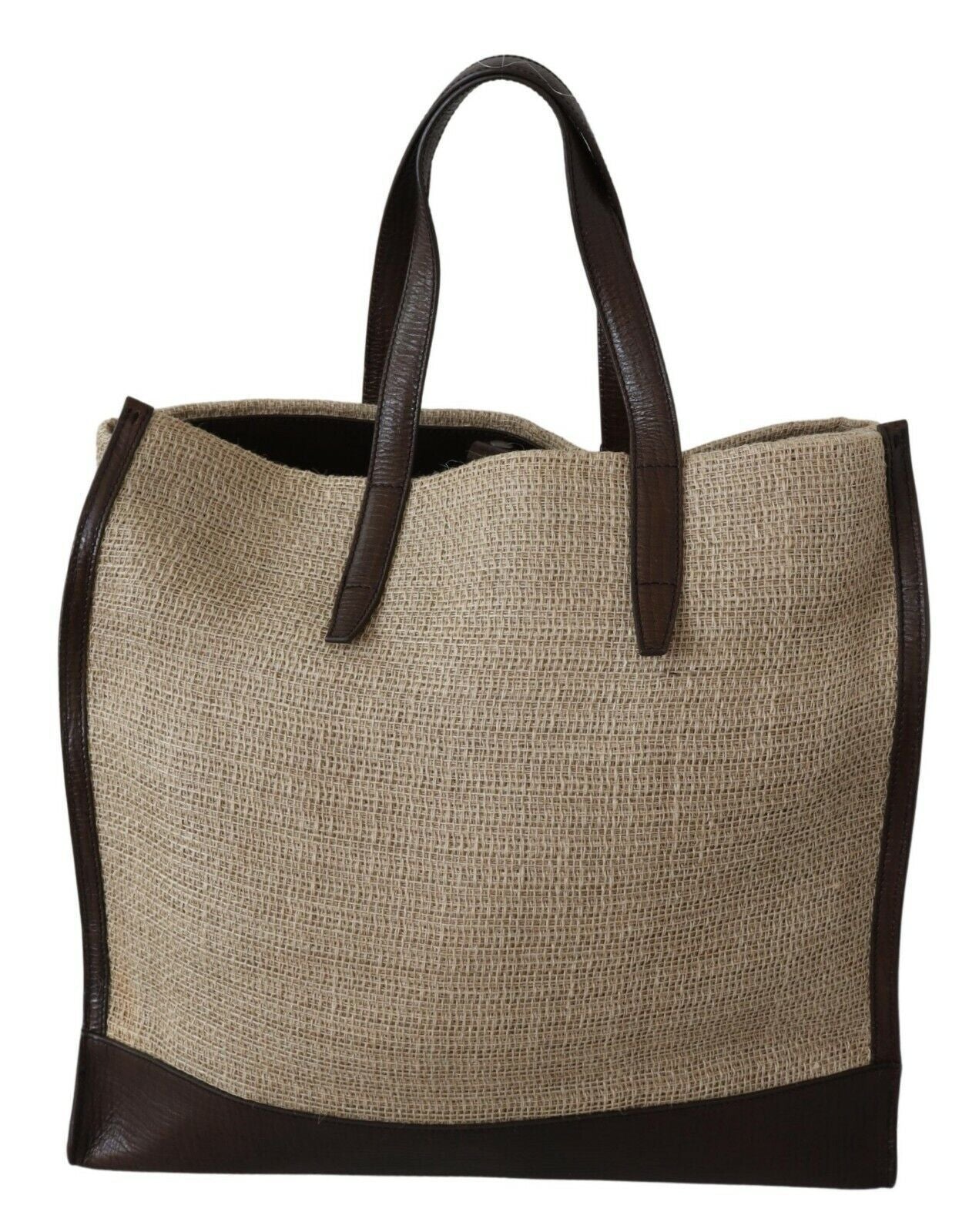 Beige Brown Leather Hand Tote Shopping Bag