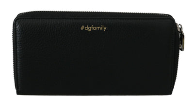 Black Leather #DGFAMILY Zipper Continental Mens Wallet