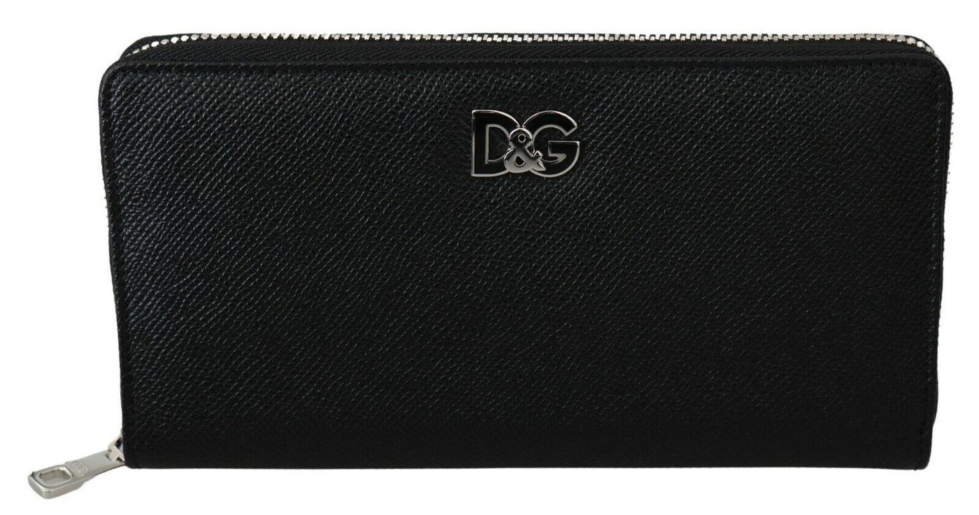 Black Dauphine Leather Continental Clutch Wallet