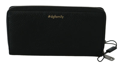 Black Red Leather #DGFAMILY Zipper Continental Wallet