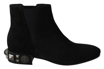 Black Suede Embellished Studded Boots Shoes