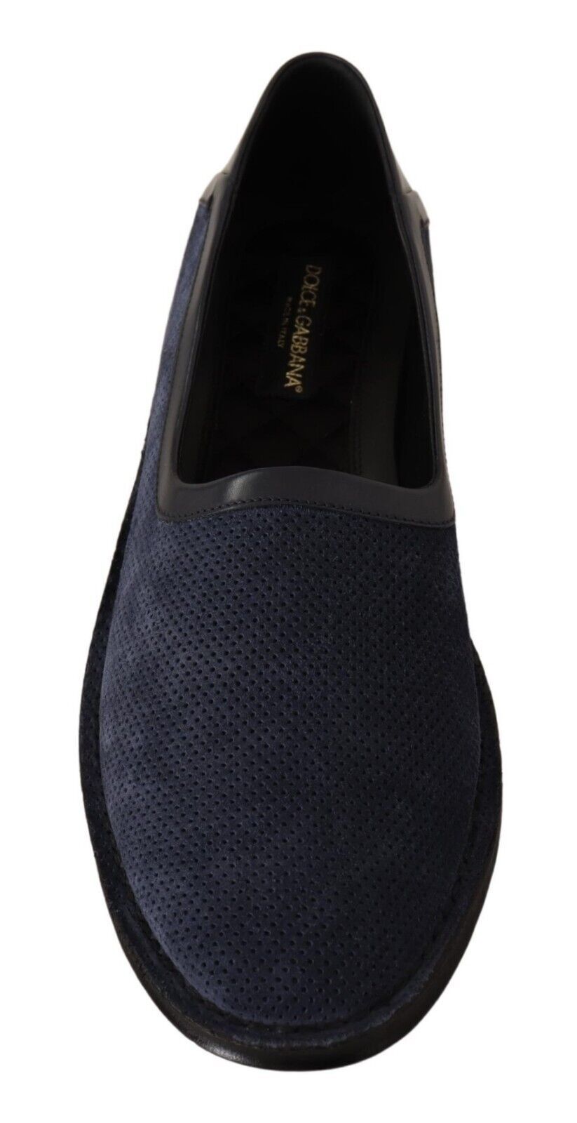 Blue Leather Perforated Slip On Loafers