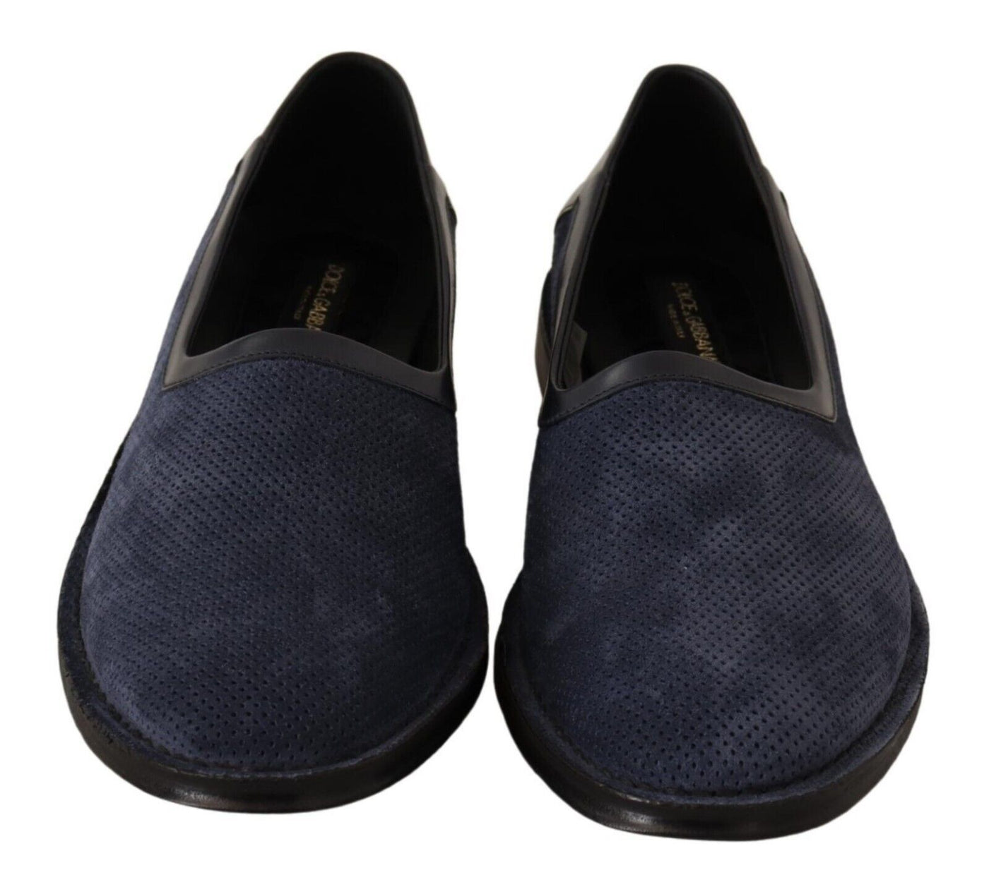 Blue Leather Perforated Slip On Loafers