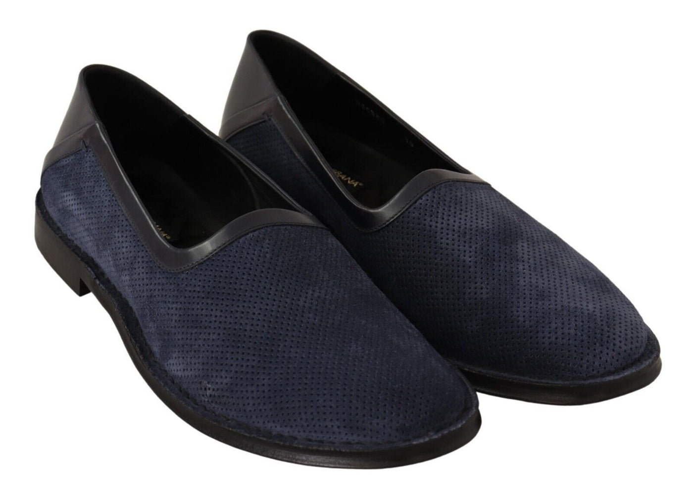 Blue Leather Perforated Slip On Loafers