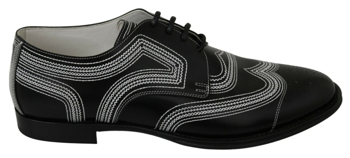 Black Leather Derby Formal White Lace Shoes