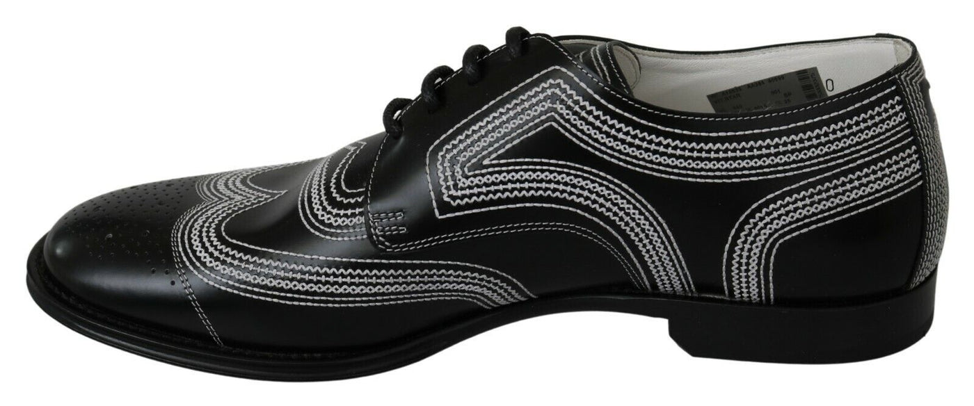 Black Leather Derby Formal White Lace Shoes