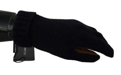 Black Wide Elastic Cuffs Cashmere Knit Gloves