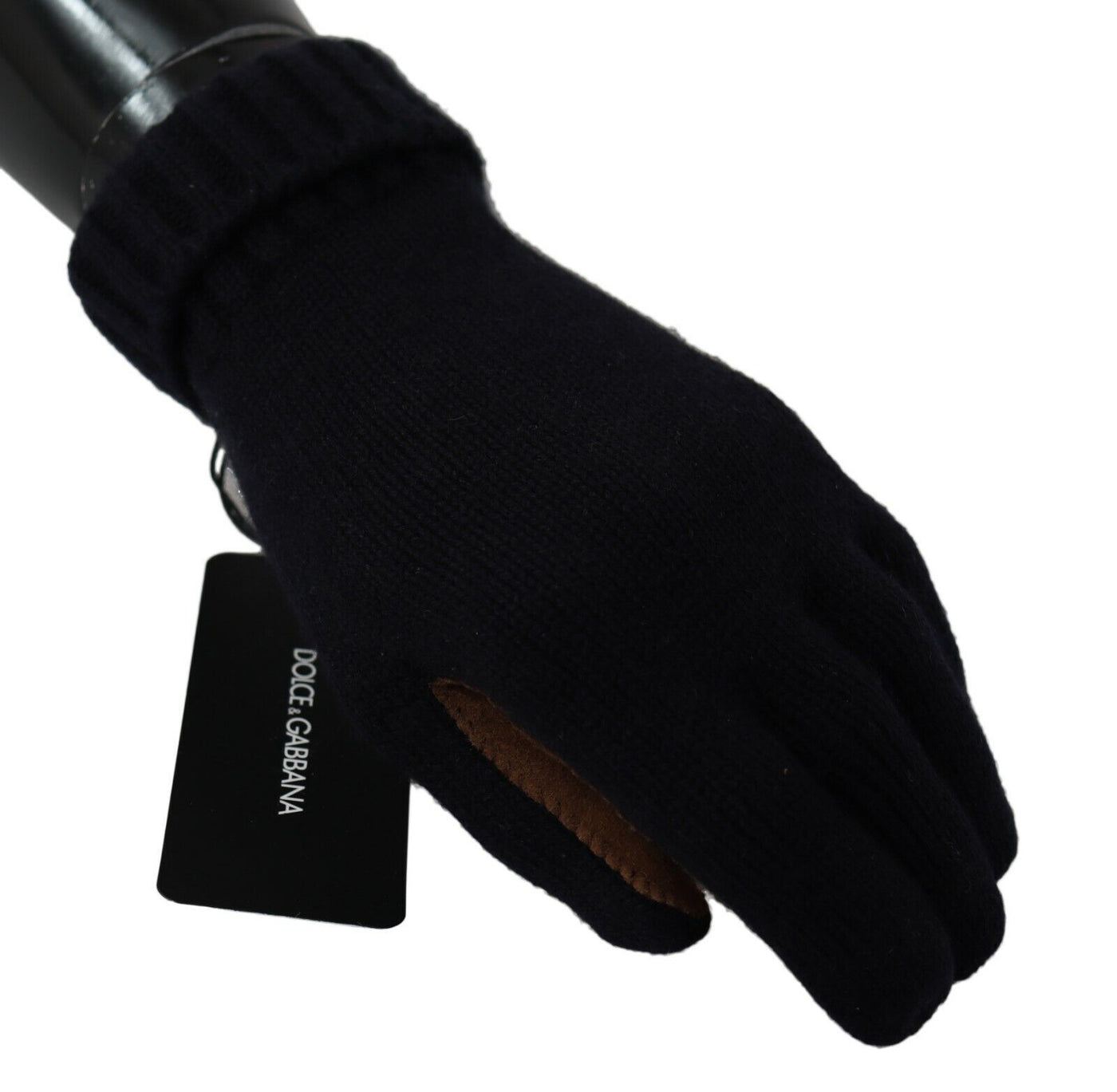 Black Wide Elastic Cuffs Cashmere Knit Gloves