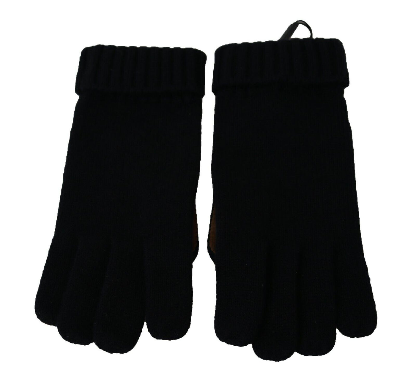 Black Wide Elastic Cuffs Cashmere Knit Gloves