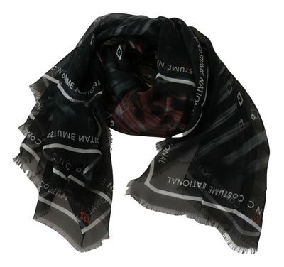 Black Gray Silk Foulard Branded C'N'C Scarf