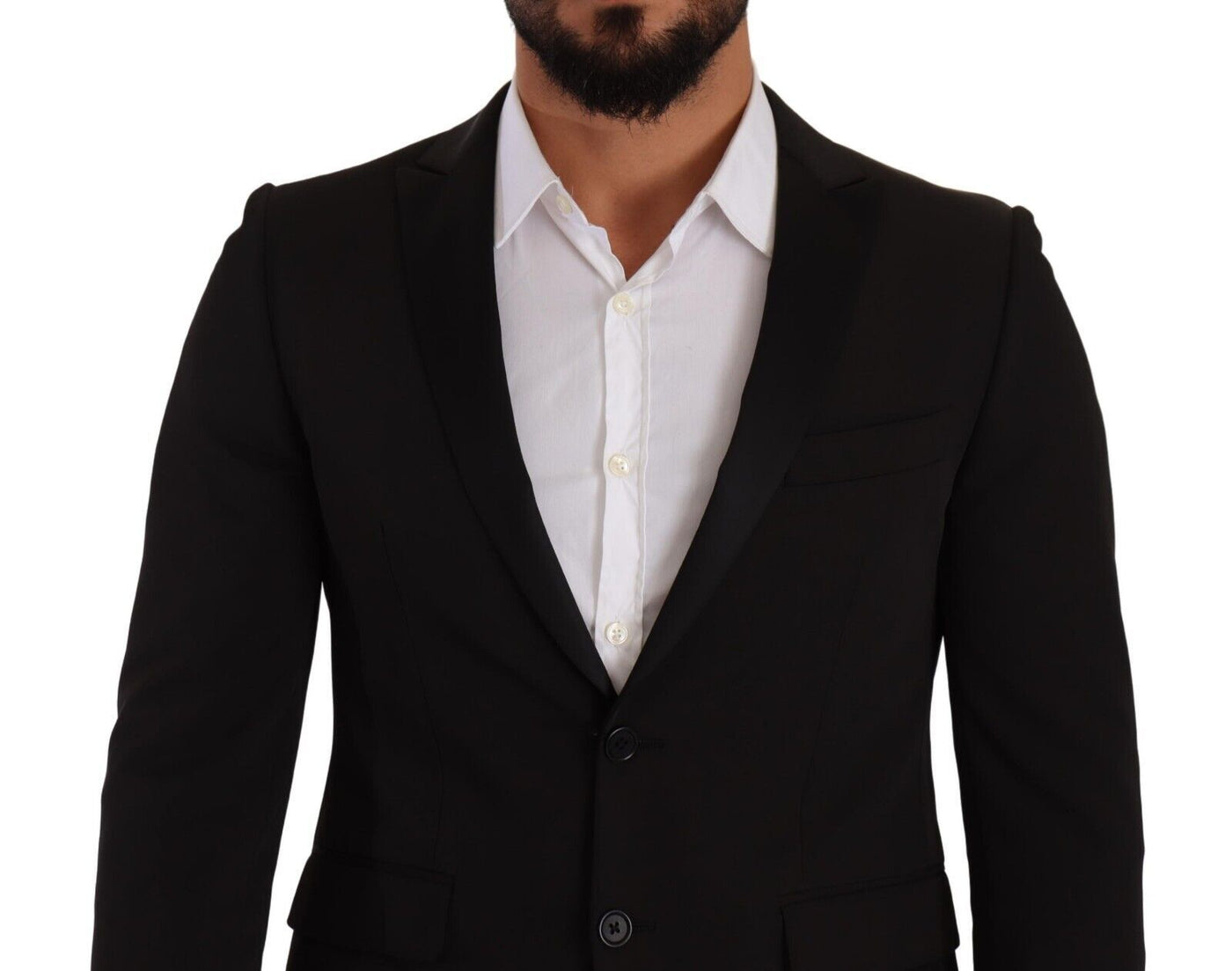 Black Single Breasted Slim Fit Two Button Blazer