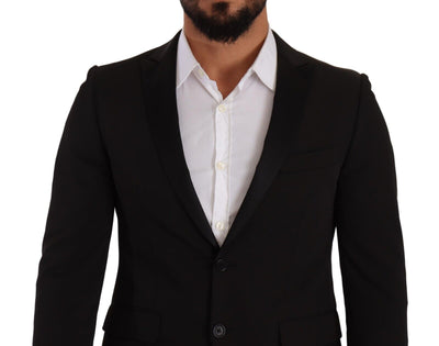 Black Single Breasted Slim Fit Two Button Blazer